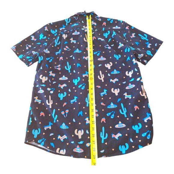 Tipsy Elves Men's Midnight Fiesta Hawaiian Shirt Black with Turquoise size M - Picture 3 of 6